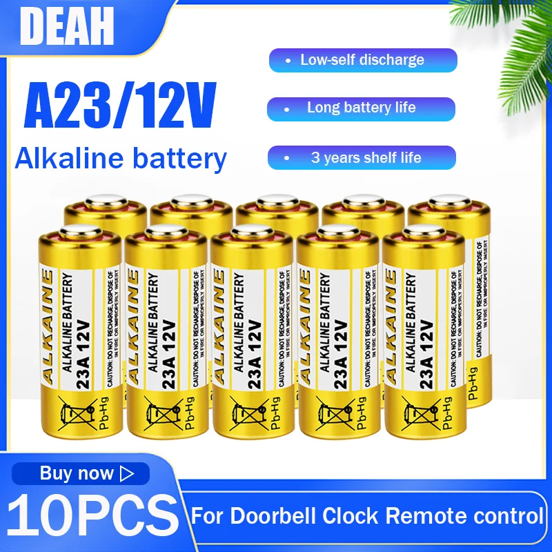 10pcs A23 23A 12V Alkaline Battery 23GA A23S E23A EL12 MN21 MS21 V23GA L1028 GP23A LRV08 For Remote Control Doorbell Clock Keys