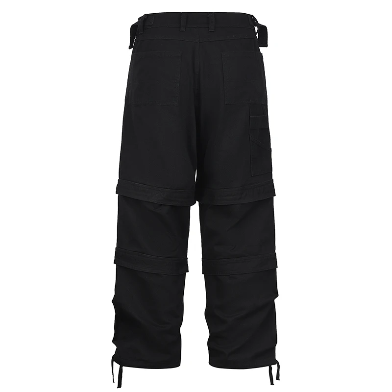 Men's Functional Casual Pants Splicing Loose Straight Multi Pockets Cargo Trousers for Male