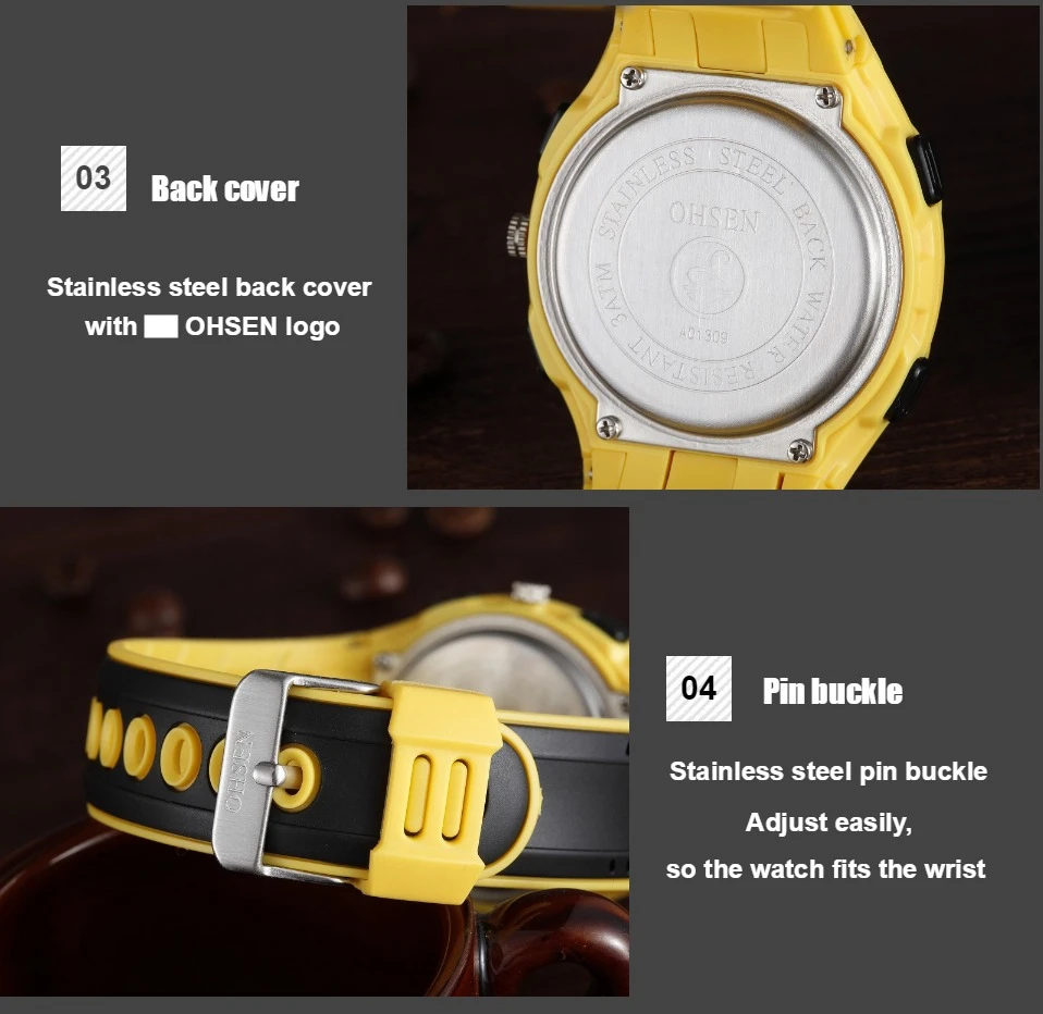 Original OHSEN Digital quartz Children Boys Sport Watches 30M Waterproof Black Rubber Band Fashion LED Swimming Wristwatch Gift 6