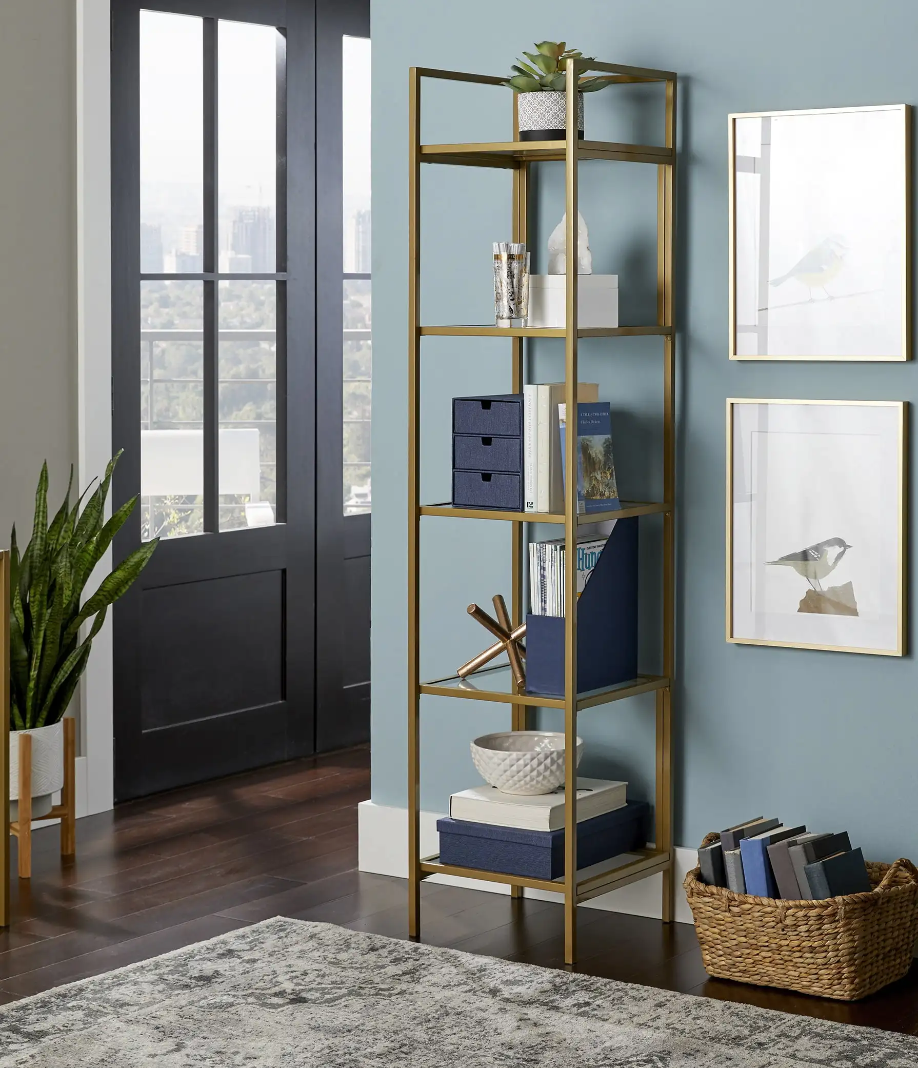 

Better Homes & Gardens Nola Narrow Bookcase, Gold Finish