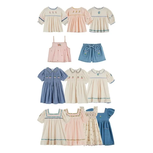Robe pour enfants EM 2026SS, robe pour filles, broderie florale de style industriel, manches volantes, jupe de cow-boy 1