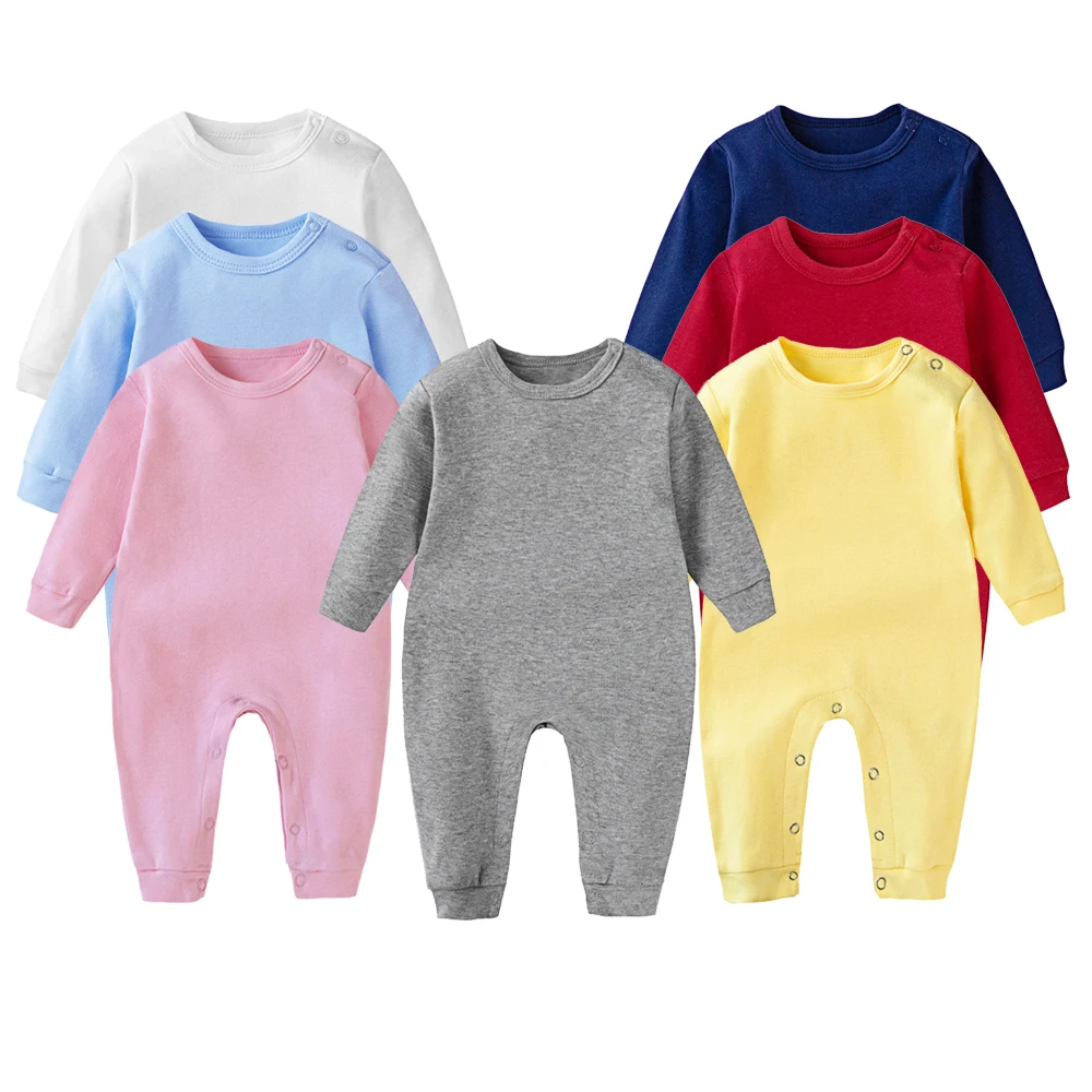 Baby Jumpsuit Boy 0 to 3 6 9 12 18 Months Toddler Girl Onesie 1 to 2 Years Plain White Black Yellow Baby Rompers Long Bodysuits 1
