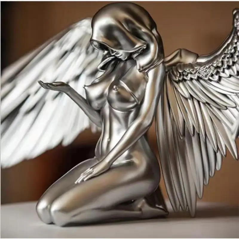 

Hot Sale Silver Angel Wings Resin Crafts Tabletop Decor Gardening Decoration