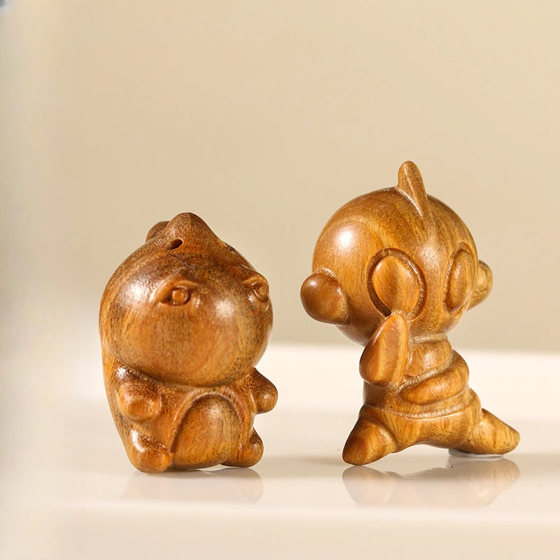 

Modern Home Decoration Cute Cartoon Figures Small Ornaments Green Sandalwood Carving DIY Keychain Bag Pendant Accessories