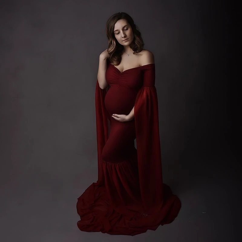 

2020 Maternity Photo Shoot Long Dresses Baby Shower Dresses Stretchy Pregnant Woman Photography Props Long Dress
