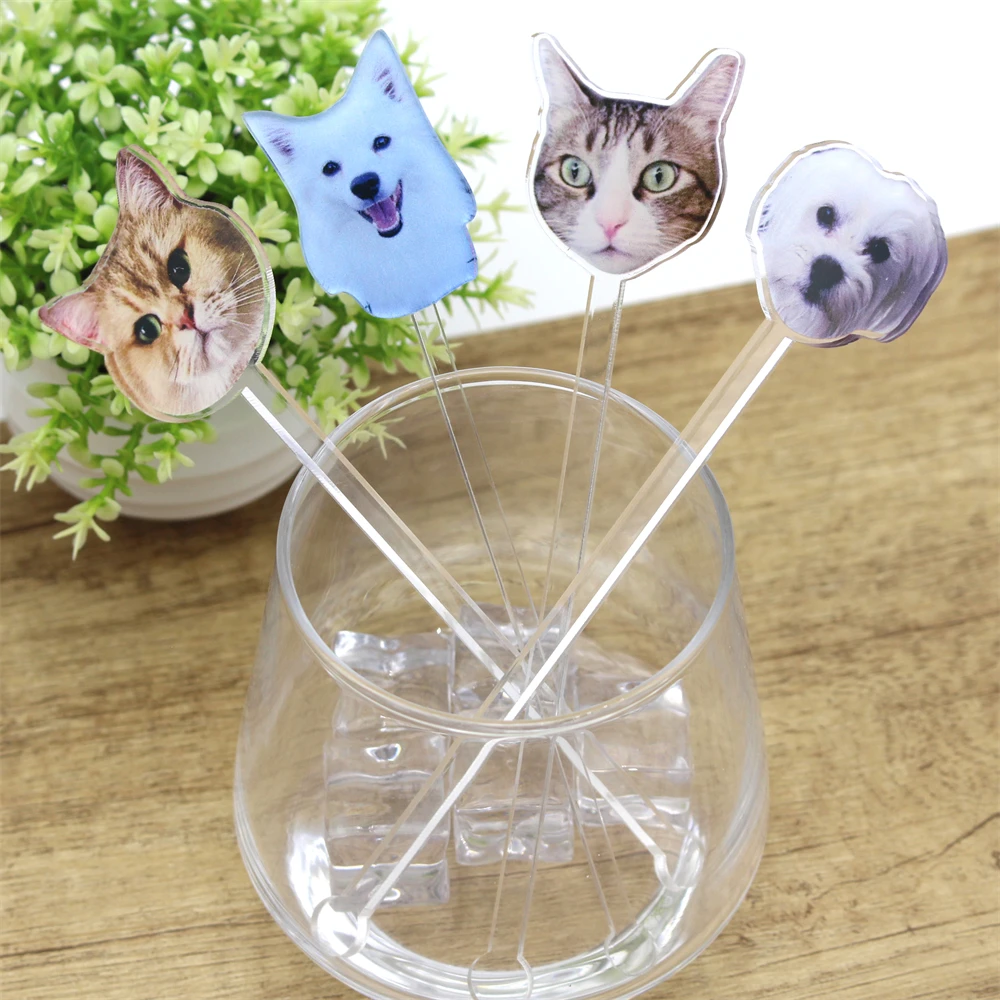 Drink stirrers personalized with dog face Pet Birthday stir sticks Custom Party Decorations wedding Cocktail swizzle sticks cocktail stir sticks