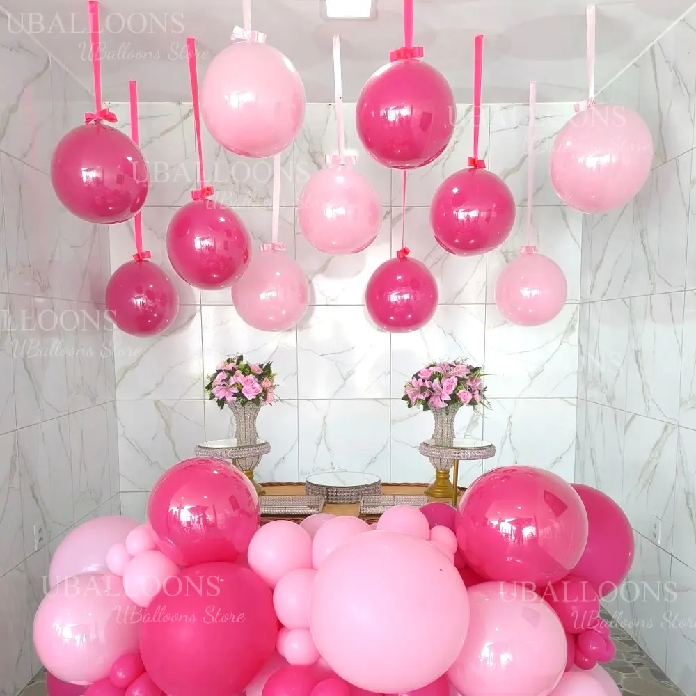 Elegant Pastel Pink Balloon Set with Satin Ribbon - Pack of 10 for Celebrations and Decor