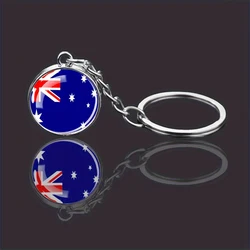 Patriotic Flag Keychain with Durable Metal Ring & Elegant Glass Charm - Perfect for Keys, Bags, and Celebrations (Australia)