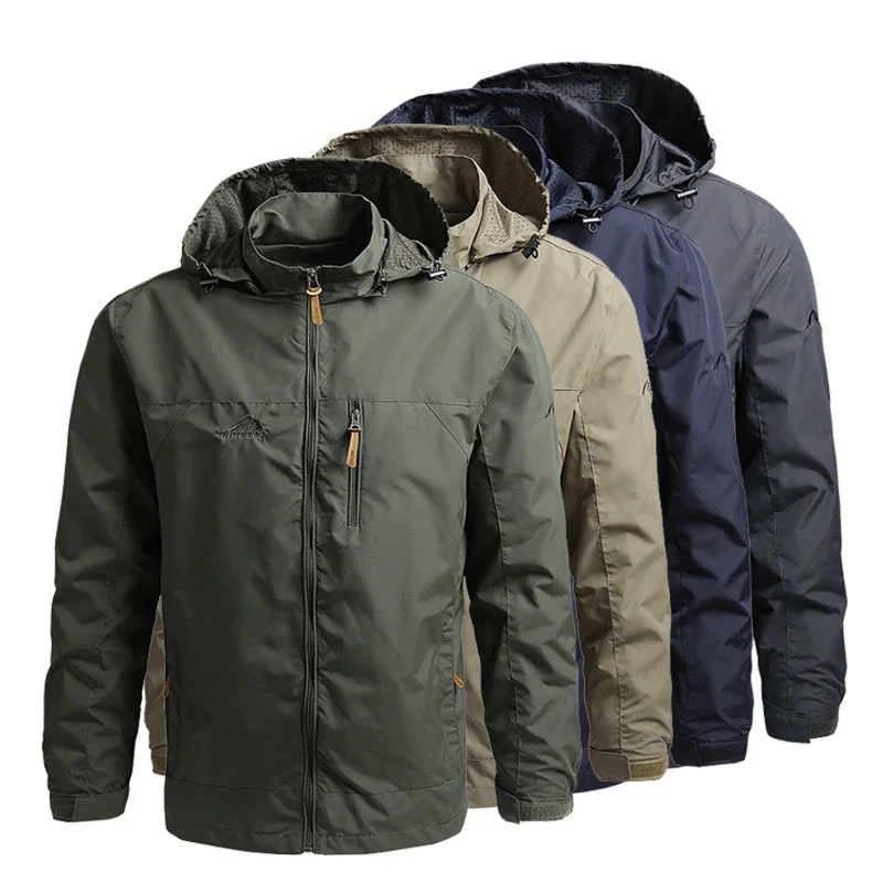

Men Casual Windbreaker Winter Hooded Zip-Up Jacket Waterproof Jackets Softshell Camping Coat Work Wear Man Clothing 7XL