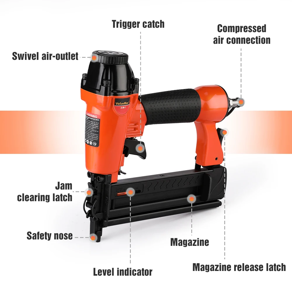 ValueMax 2 in1 100 PSI Air Nail Gun Brad Nailer Pneumatic Gun Wood Frame Stapler Pneumatic Tool DIY Tools with 400pcs Staples 3
