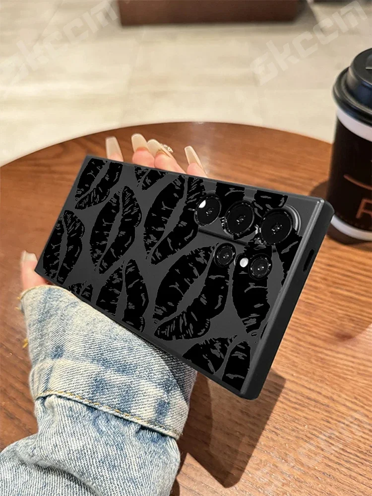Chic Black Lips Kiss Print Soft Phone Case Cover