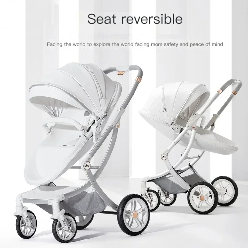 New Baby Stroller 2in1/3 In 1,Leather Luxury Baby Carriage with Car Seat,Eggshell Newborn Stroller High Landscape car
