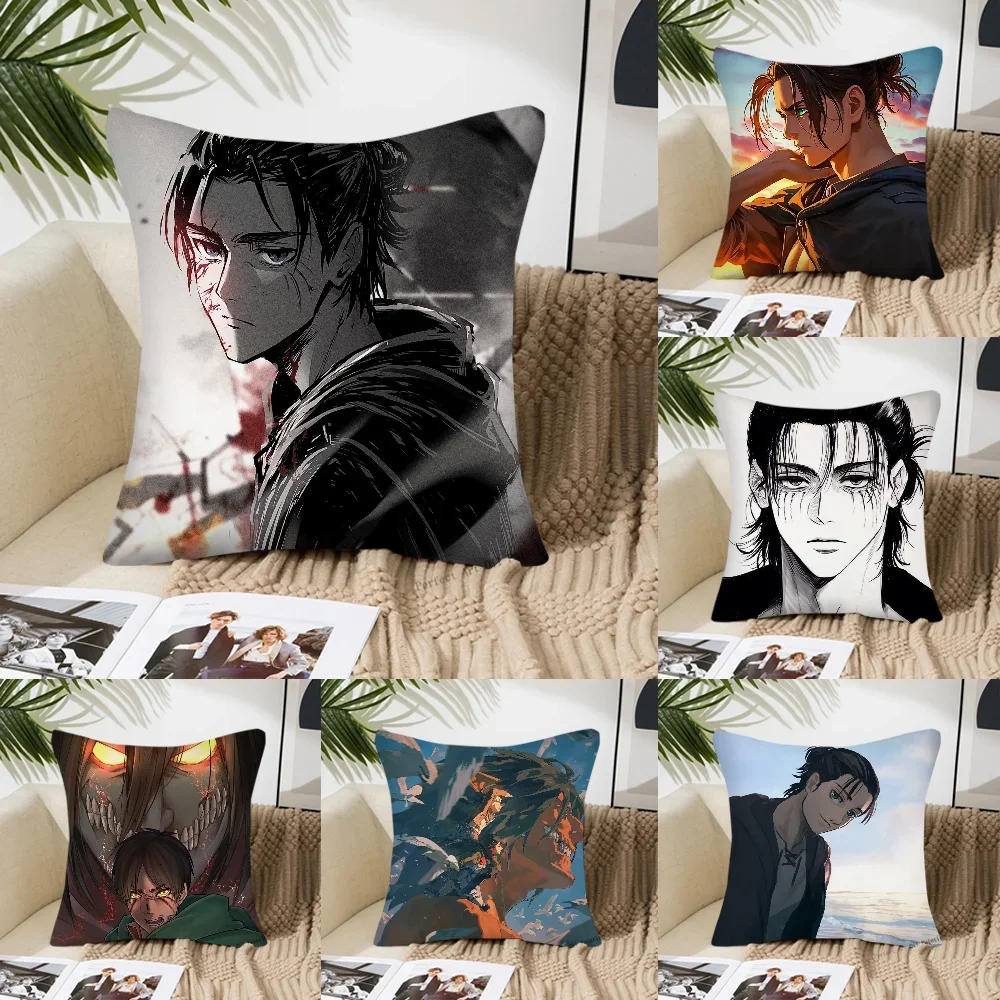 Attack On Titan Eren Yeager Anime Pillow Case Square Pillow Bedroom Sofa Leisure ComfortCushionLiving Room Home Decoration 40X40 4