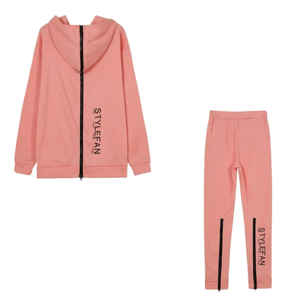 2024 Fashion Women's 22-piece Suit Long Zipper Front and Back with Letter Printing Loose Long Sweater + Trousers Suit