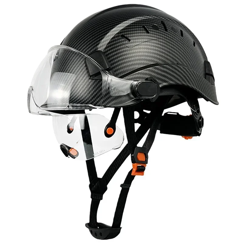 

CE Carbon Fiber Pattern Construction Safety Helmet With Build In Visor Goggles For Engineer ANSI Hard Hat Industrial