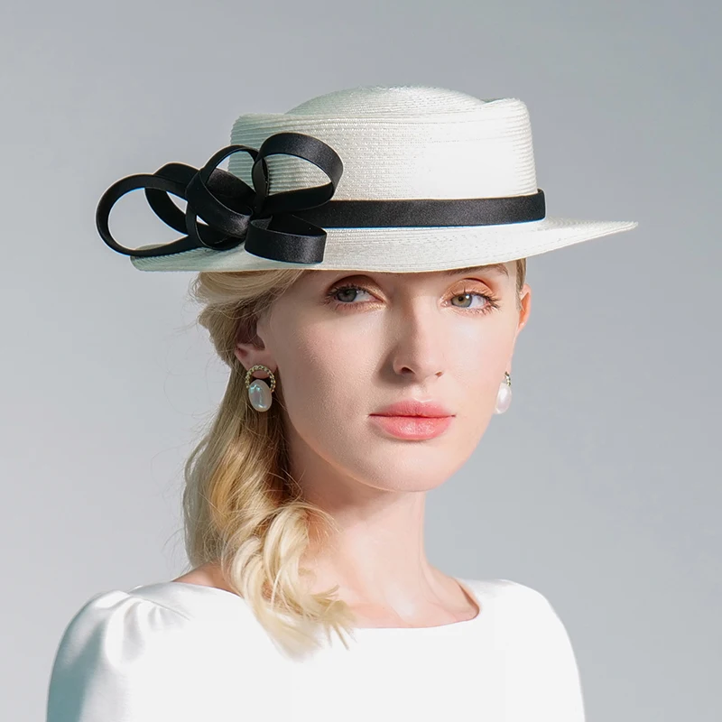 

X4165 Lady Summer Sun Hat New Royal Ascot Hat Flat Top Girls British Sunscreen Cap Fascinator Millinery Women Panama Hats