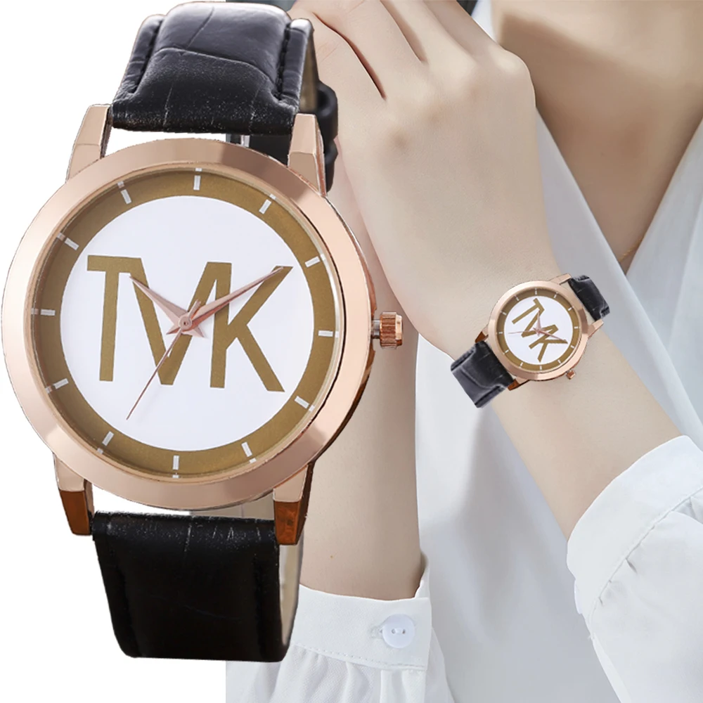 TVK New Temperament Women's Wristwatch Fashion Large Dial Leather Strap Quartz Watches