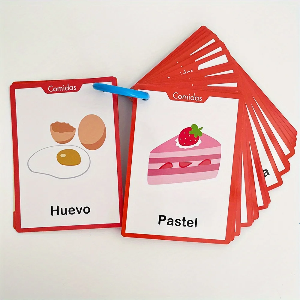 4-Themen, Obst, Gemüse, Lebensmittel, Tiere, Körperteile, spanische Vokabelkarten für Kinder, Heimschule, Lernkarten, Lehrmittel – Detail 14