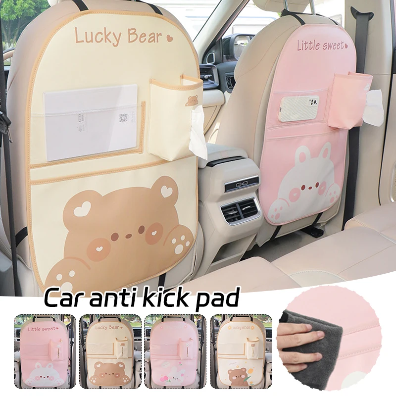 

1PC Cartoon Kid Anti-kick Pad Auto Accessories Seat Back Protector Cover Anti Kick Mat With Storage Pocket Tissue Box Waterproof