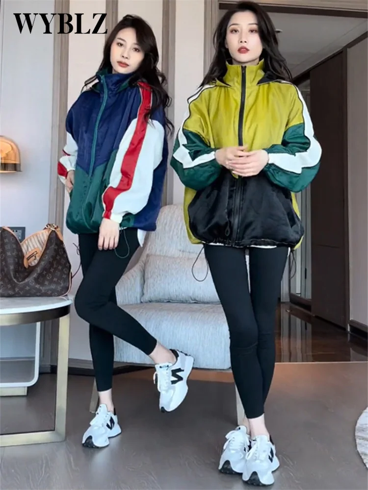 WYBLZ Spring Summer Women's Jackets Striped Patchwork Color-Blocking Zipper Jacket Female Thin Type Ins Loose Sunscreen Jackets