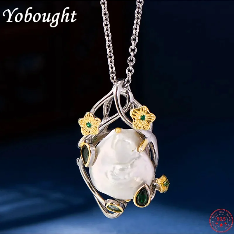 

Genuine s925 sterling silver pendants for men women new fashion hollow flowers Baroque freshwater pearl punk jewelry wholesale