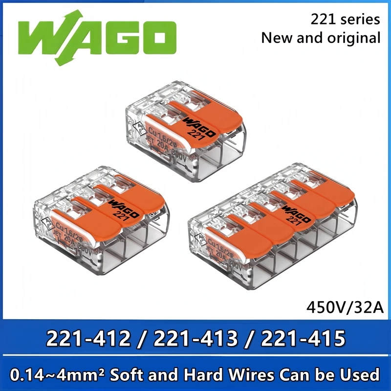 Original Wago wiring terminal 221-412 221-413 221-415 Wiring connector 10pcs wiring connector