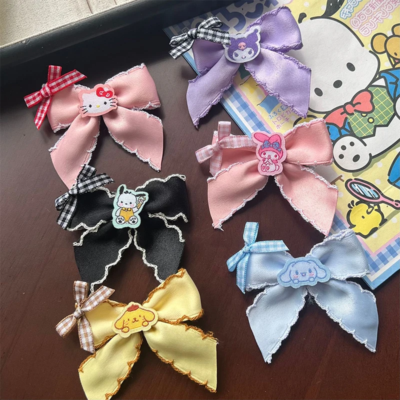 

Симпатичные однотонные зажимы для волос Sanrio с бантом, челка, зажим для волос для женщин и девочек, милые заколки ручной работы, головные уборы, Детские аксессуары для волос