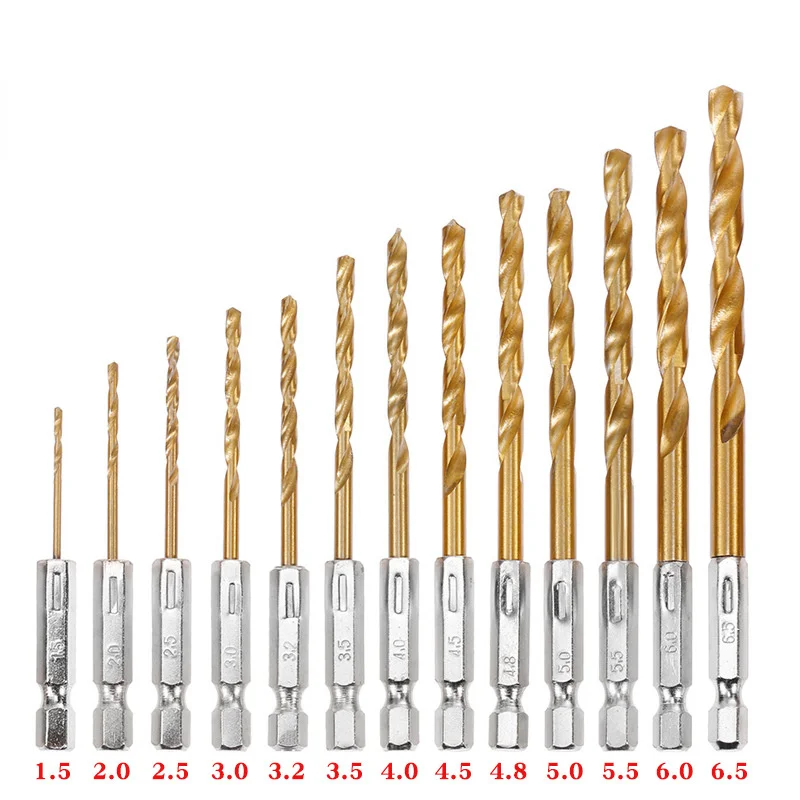 

HSS High Speed Steel Titanium Coated Drill Bit Set 1/4 Hex Shank 1.5mm-6.5mm Hexagonal Handle Twist Drill Brocas Tools