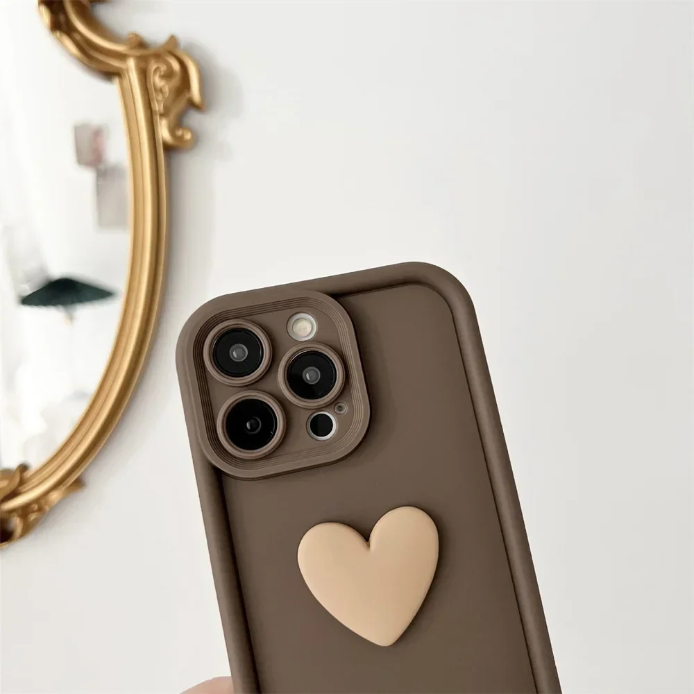 Cute 3D Love Heart Silicone Phone Case with Lanyard and Candy Colors