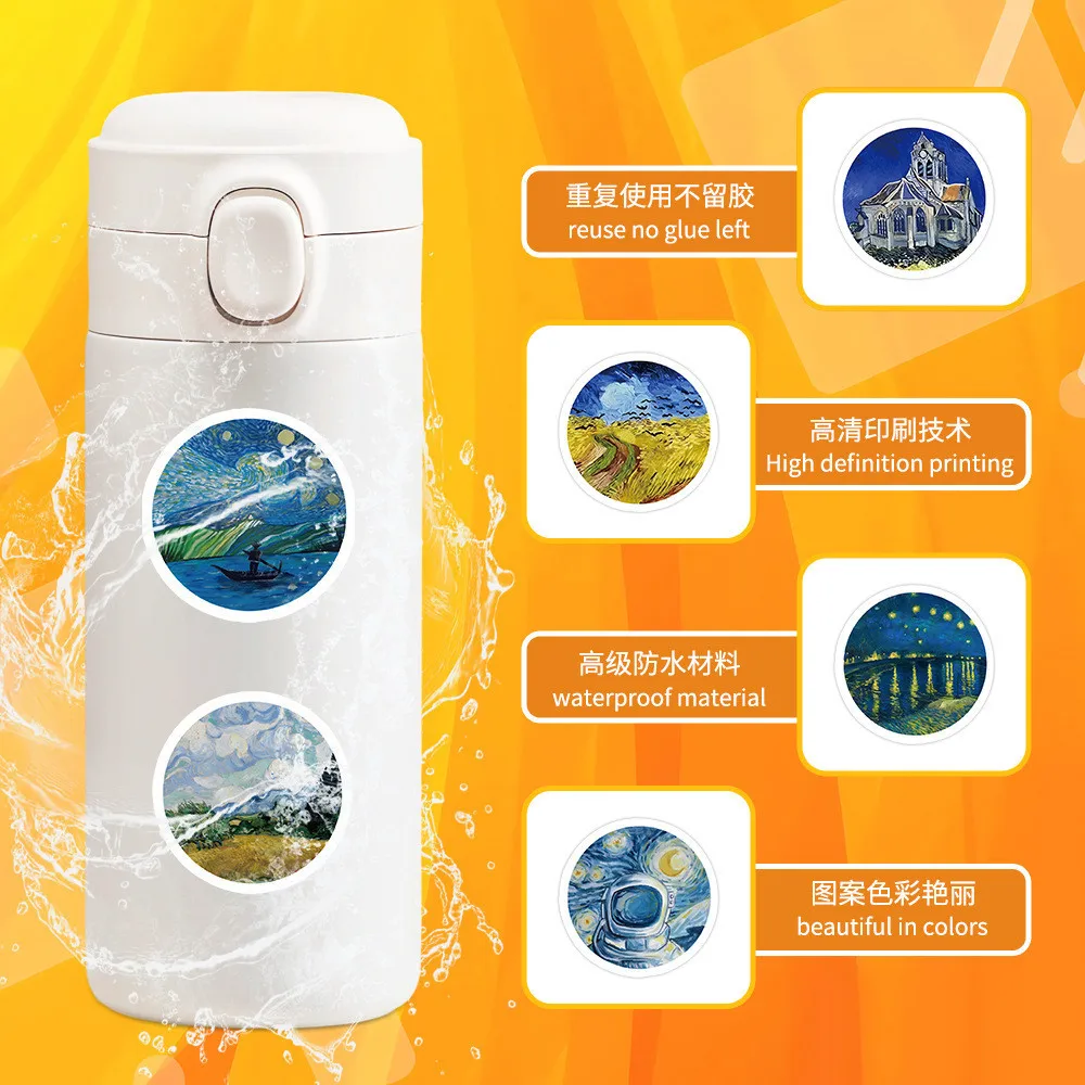 100개 반 고흐 해바라기 유화 방수 스티커, 핸드 어카운트 필통 데칼, 골든 메모리 스티커 스토어