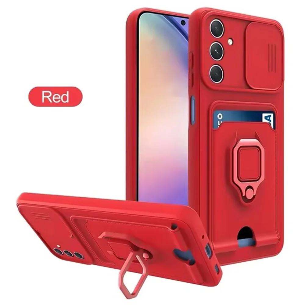 Luxury Camera Push Window Phone Case with Card Holder & Magnetic Stand Cover