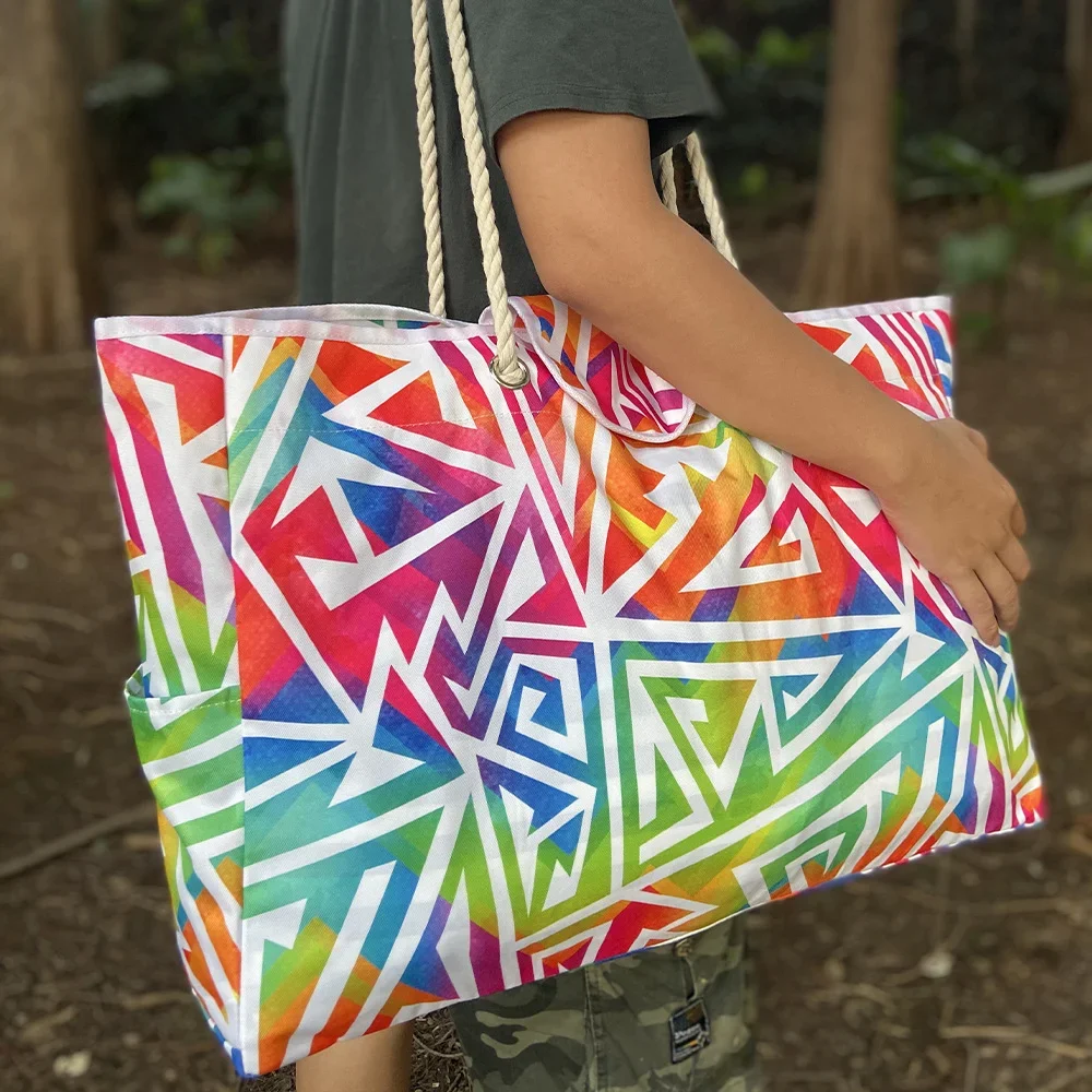 Oxford Beach Bags Summer Vacation Shoulder Bag Fashion Print Large Capacity Hemp Rope Tote Bag Waterproof Striped Travel Bag