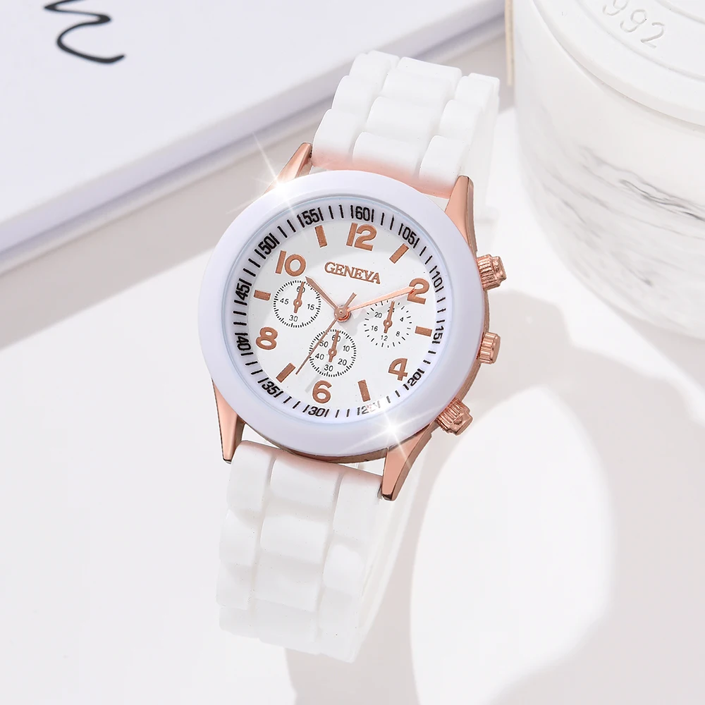 Quartz Watch 1PCS White Simple Luxury Silicone Strap Watch Casual Fashion Quartz Watch Is The Perfect Gift For Her (No Box)