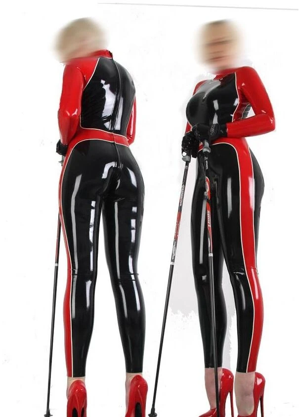

Latex Rubber Suit Pink and Black Catsuit Full-body Hood Bodysuit Sports uniforms Size XS- XXL