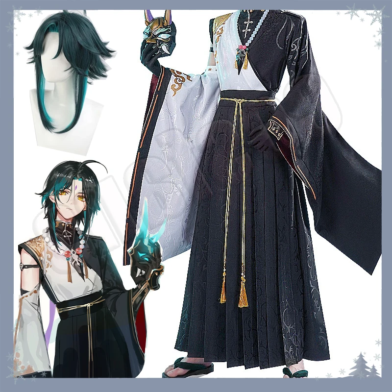 

Antiquity Genshin Impact Xiao Cosplay Costume Kimono Uniform Shoes Wigs Boots Cosplay Anime Game Chinese Xiao Halloween Costumes