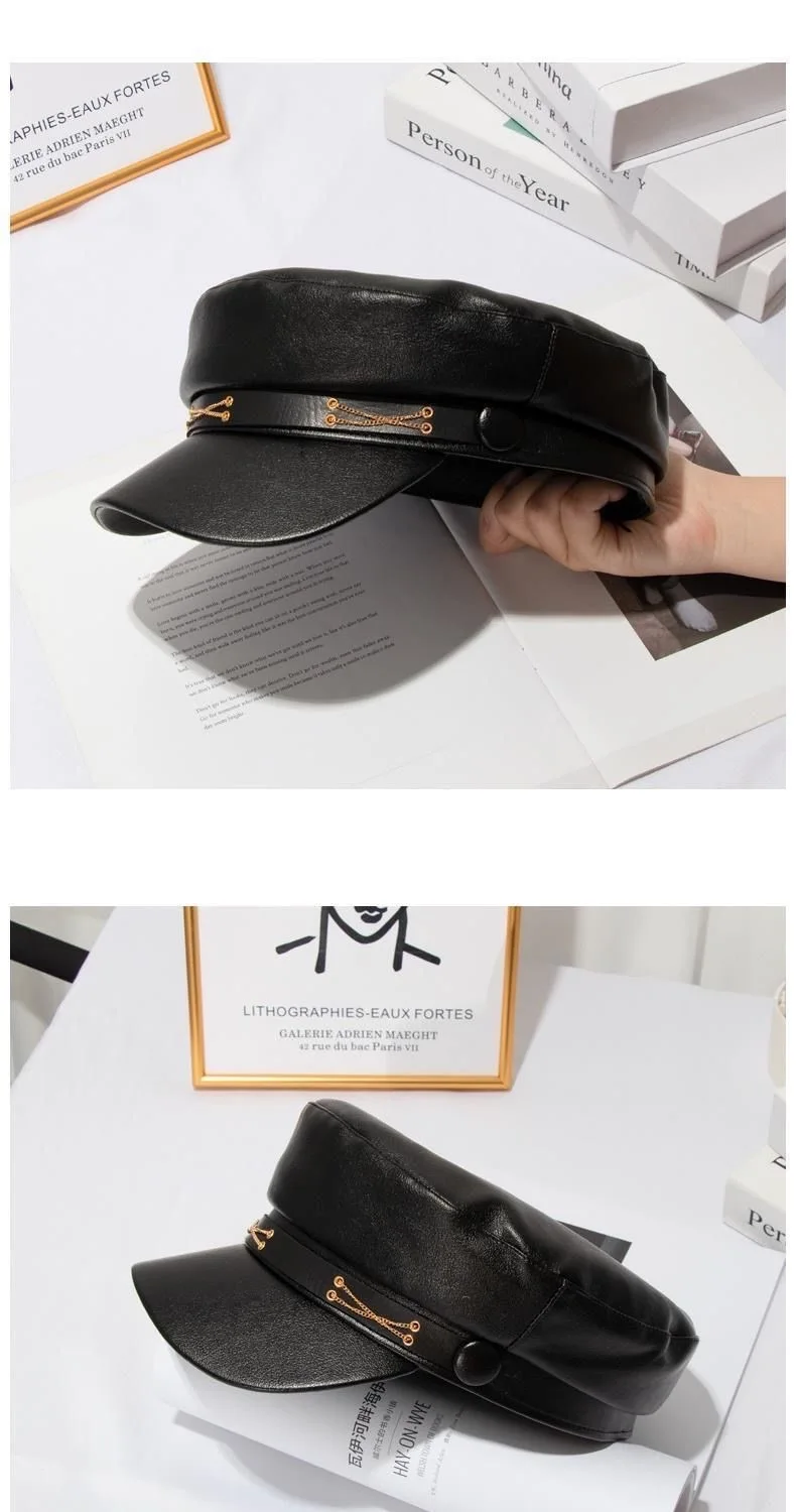 New Solid Color Leather Military Cap Fashion Caps Beret Ladies Classic Retro Newsboy Hat Outdoor Sun Hats Winte Women Cap