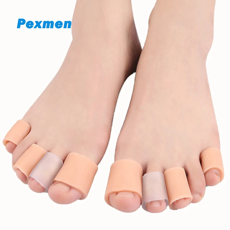 Pexmen Toe Tubes Sleeves Cushions Soft Gel Lining Finger Silicone Toe Separator Protectors for Bunion Callus Corns and Blisters