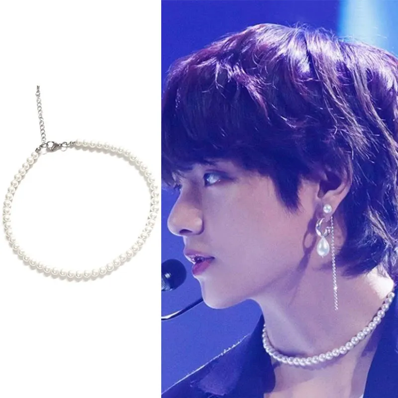 2022 V JIMIN 동일 화이트 진주 목걸이, 연예인 액세서리, 팬들을 응원하는 선물, 한국 및 일본, 여름 신상