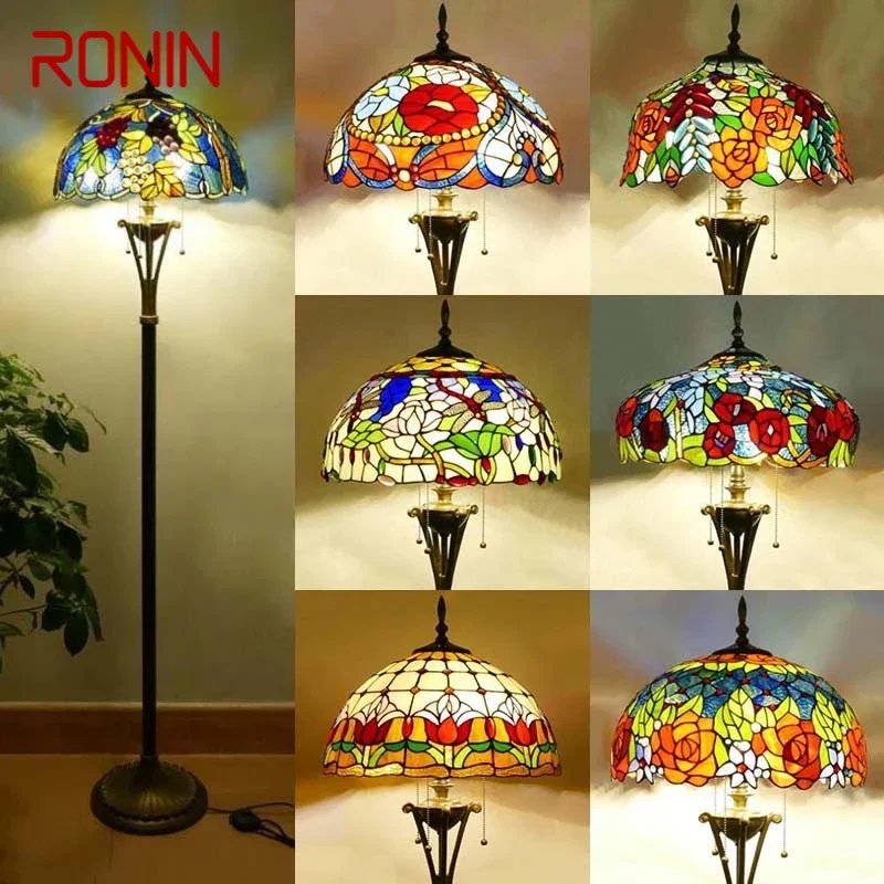 

RONIN Tiffany Floor Lamp American Retro Living Room Bedroom Lamp Country Stained Glass Floor Lamp