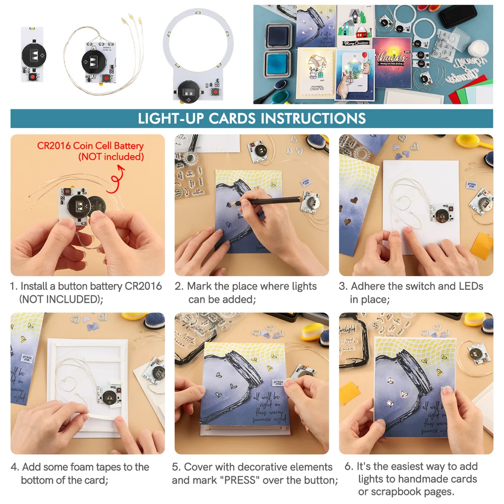 Warm White LEDs Self-Adhesive Halo Lights & Easy Lights for Making Light-Up Cards Scrapbooking Crafts DIY Project 1/3/5 self adhesive lights
