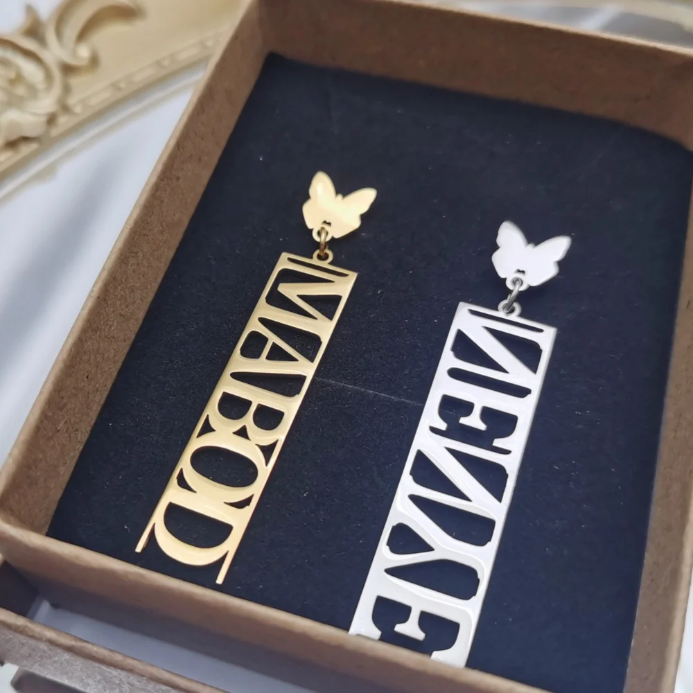 

LeeChee Butterfly Hang Custom Nameplate Letter Earrings Stainless Steel Cute Earrings Gift For Women