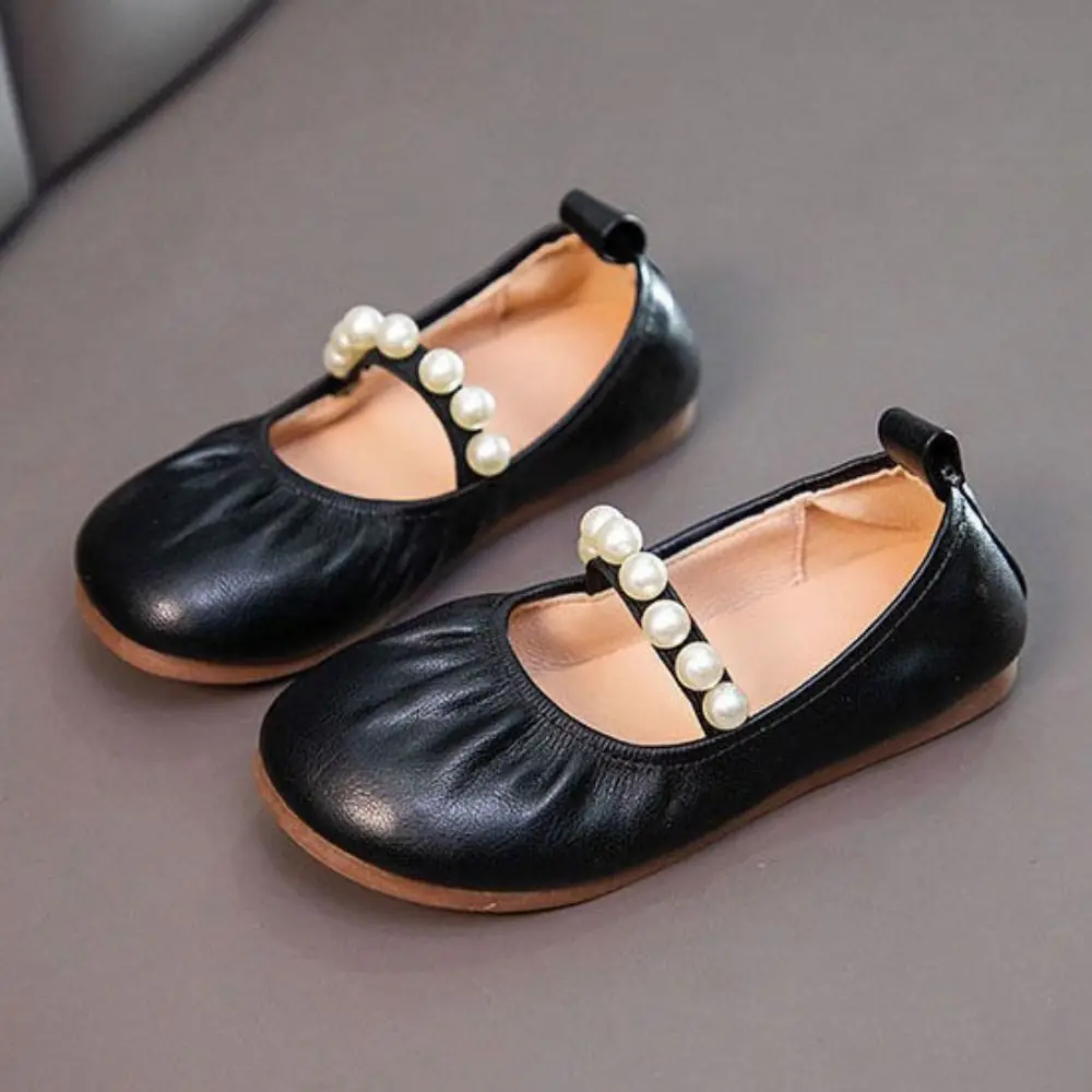 Fashion Sweet Children Leather Shoes Soft Soled Pearl Mary Jane Shoe Lightweight Slip-on Style Girls Princess Shoes Autumn
