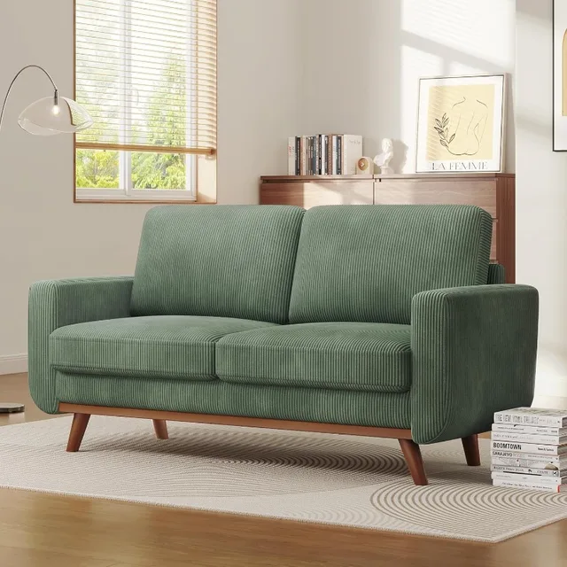 Modern Green Corduroy Loveseat Sofa 6