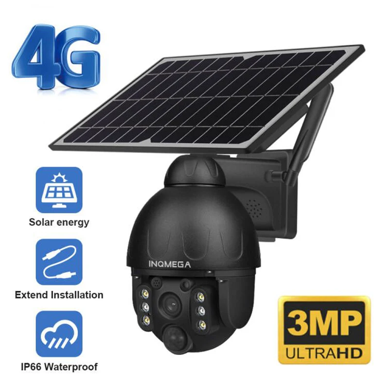 Inqmega 4G Telecamera Solare O Wifi 3Mp Pannello Solare Batteria Telecamera Di Sicurezza Telecamera Ptz Cctv Per Esterni Telecamera Per Monitor Di Sic