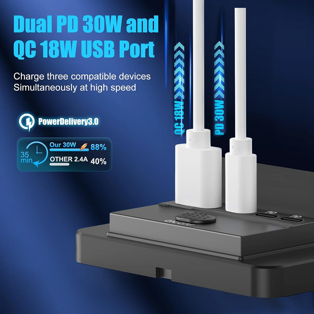 Toma de corriente USB para RV, panel de cargador de coche con puertos USB A duales de 18W y puertos PD3.0 duales de 30W,