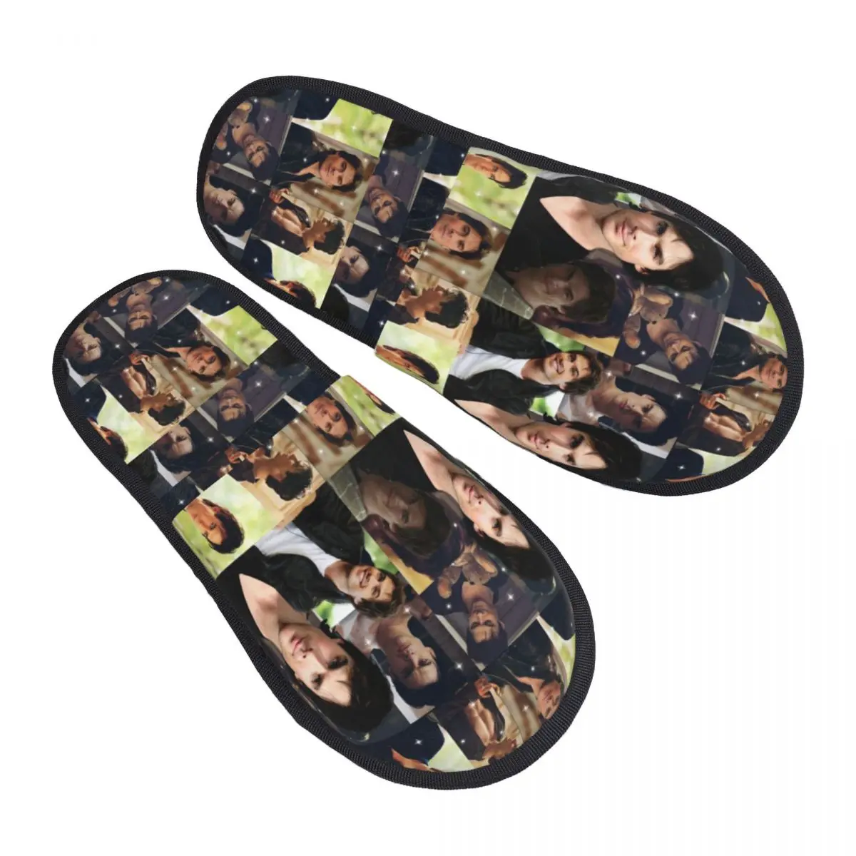 

Damon Salvatore The Vampire Diaries TV Show Guest Slippers for Hotel Women Custom Print Stefan Salvatore Collage House Slipper