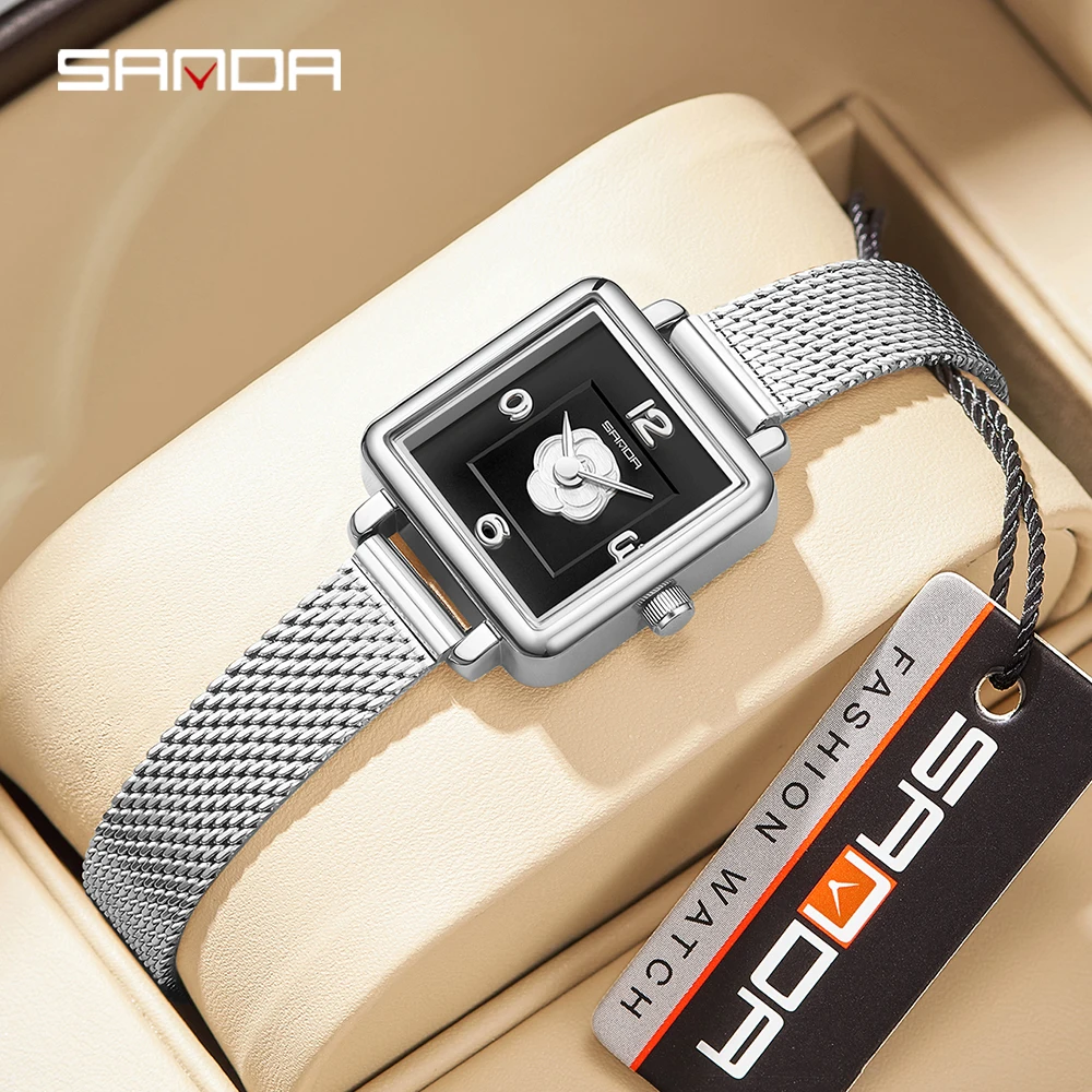 

Sanda 1131 Beautiful Design Fashion silver Square Dial Water Resistant Quartz Movement Business Women Elegant Analog Wrist Watch