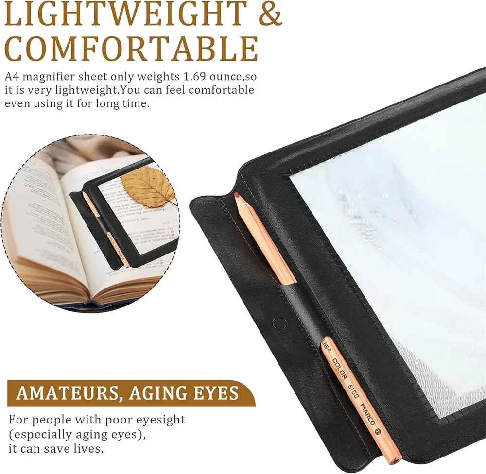 Portable A4 Full Page Magnifier Black Frame Ultra Thin Magnifying Glass Bookmark Magnifying Lens for Reading Books 1pc magnifying glass reading magnifier