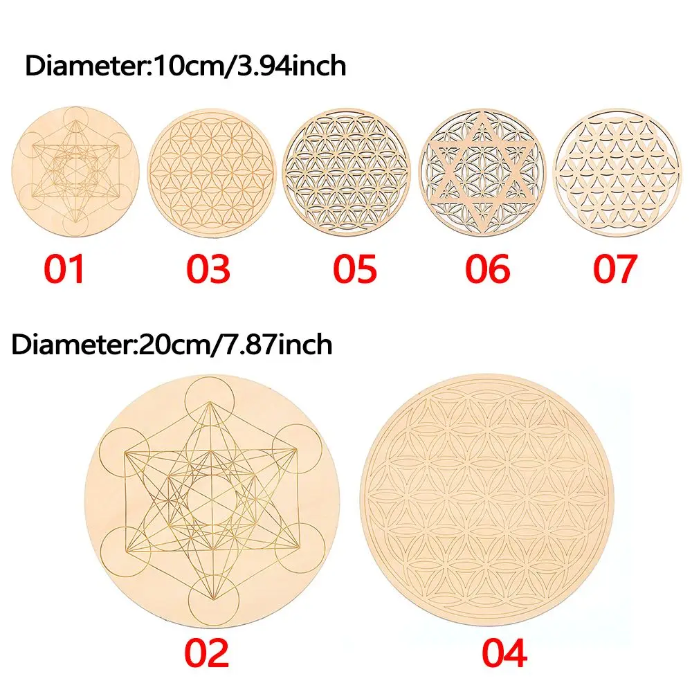 1PC Chakra Flower of life Natural Symbol 7 Kinds Wood Round Edge Circles Carved Coaster For Stone Crystal Set DIY Decor Healing