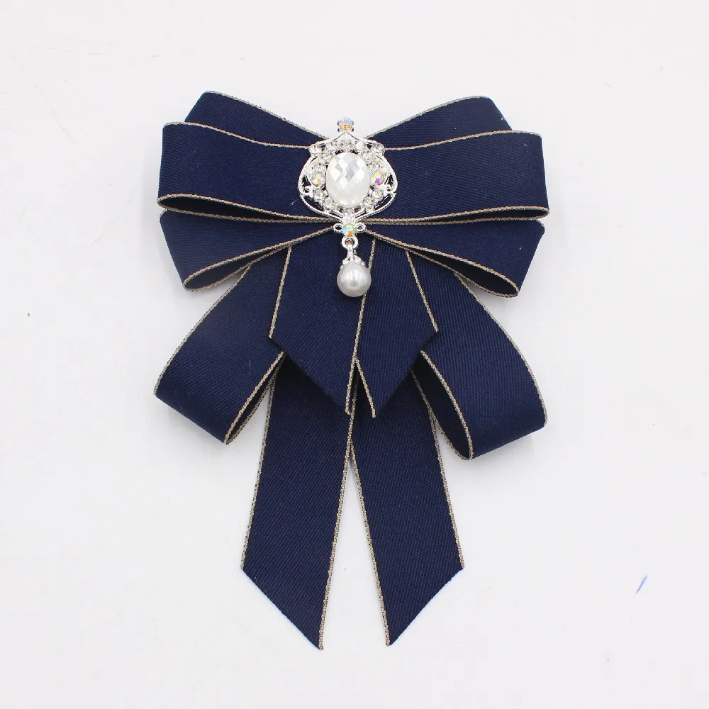 Handmade fashion black ribbon bow tie rhinestone crystal fabric luxury wedding gift for women bow tie